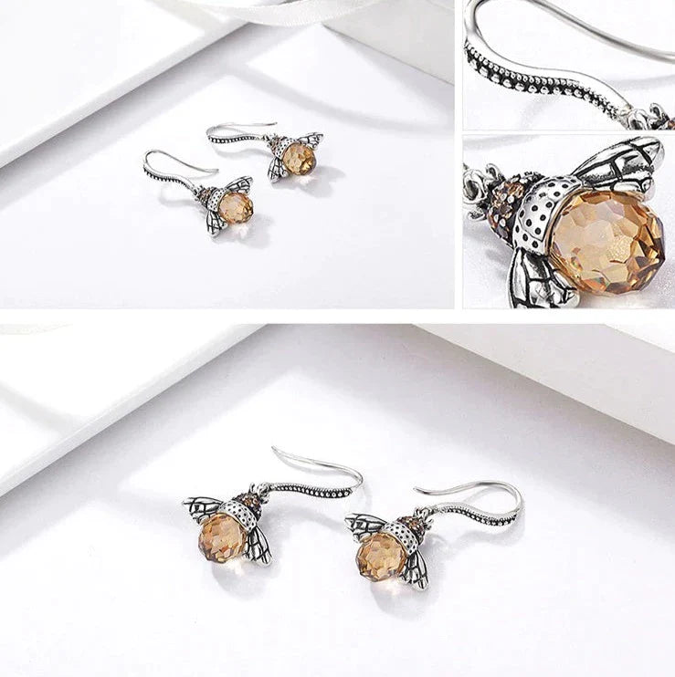 Boucles d'oreilles goutte avec cristal de reine des abeilles