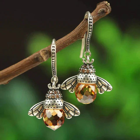 Boucles d'oreilles goutte avec cristal de reine des abeilles