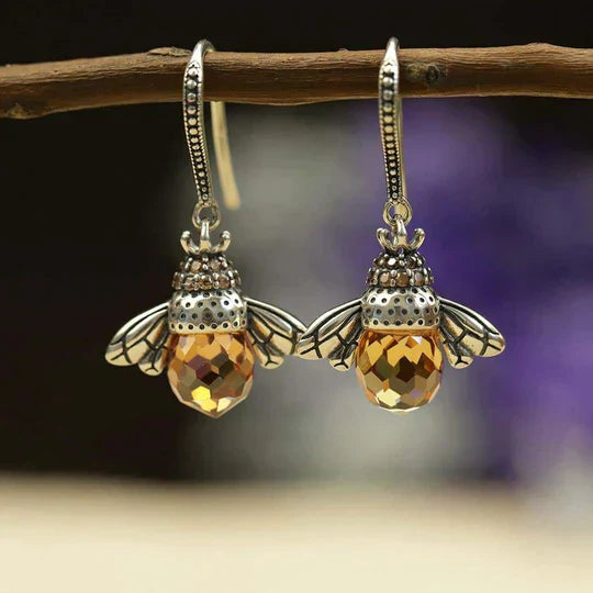 Boucles d'oreilles goutte avec cristal de reine des abeilles