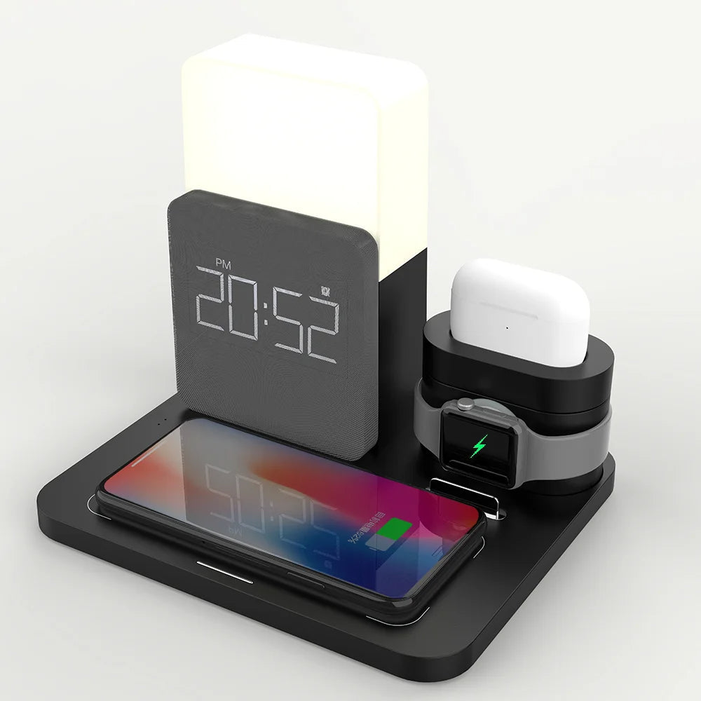 Station de Charge Sans Fil Multifonctionnelle – Comprend Lampe et Réveil
