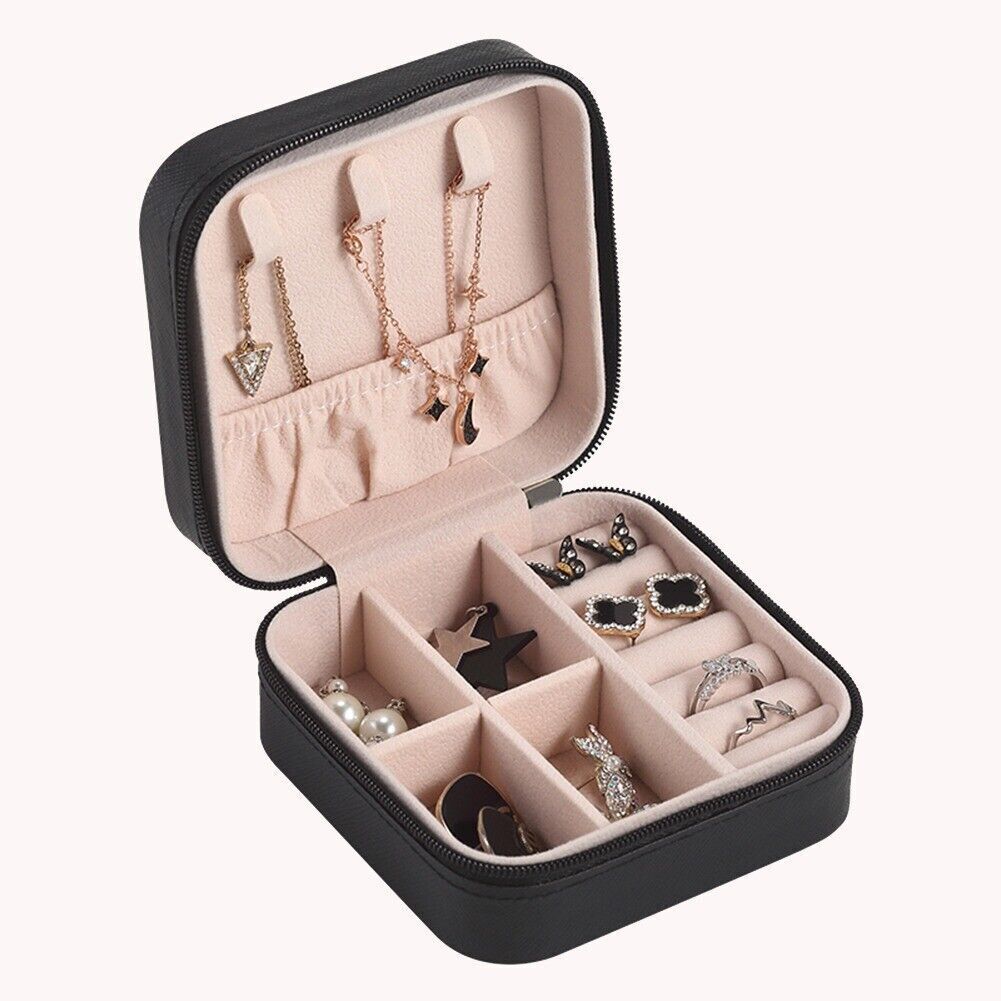Boîte à bijoux portable carrée en cuir