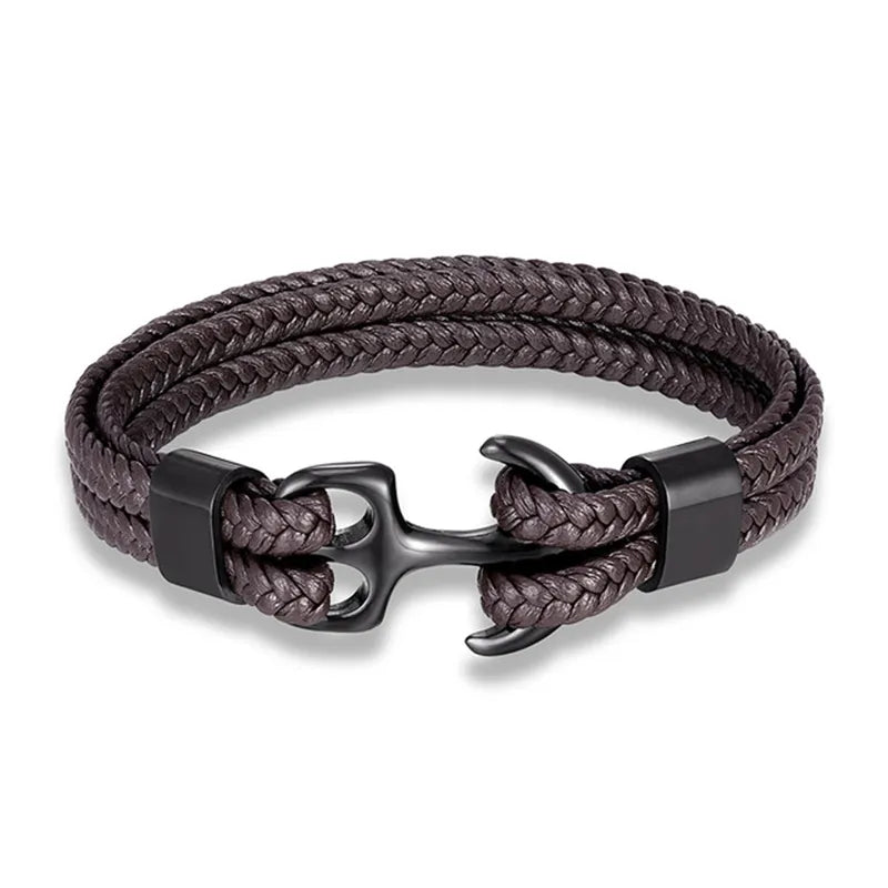 Bracelet en cuir ancre marine