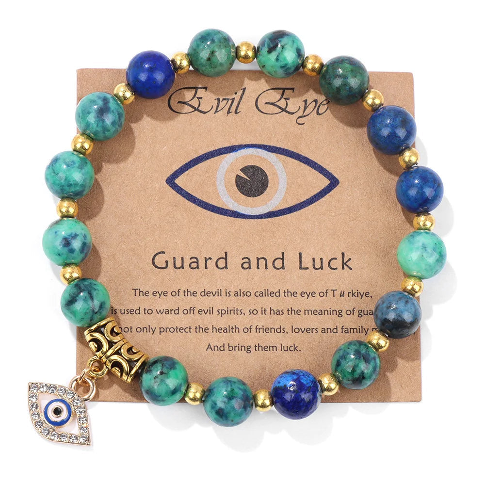 Bracelet en perles avec pendentif œil turc porte-bonheur