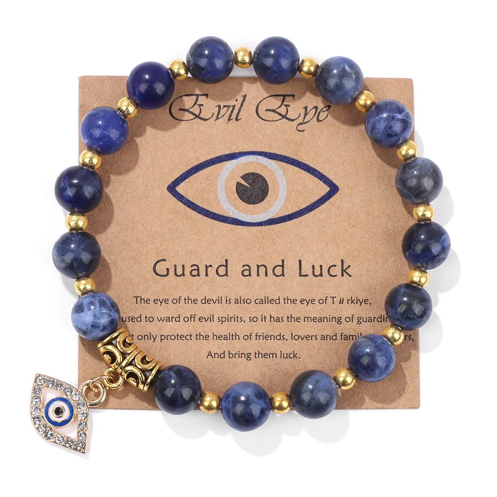 Bracelet en perles avec pendentif œil turc porte-bonheur