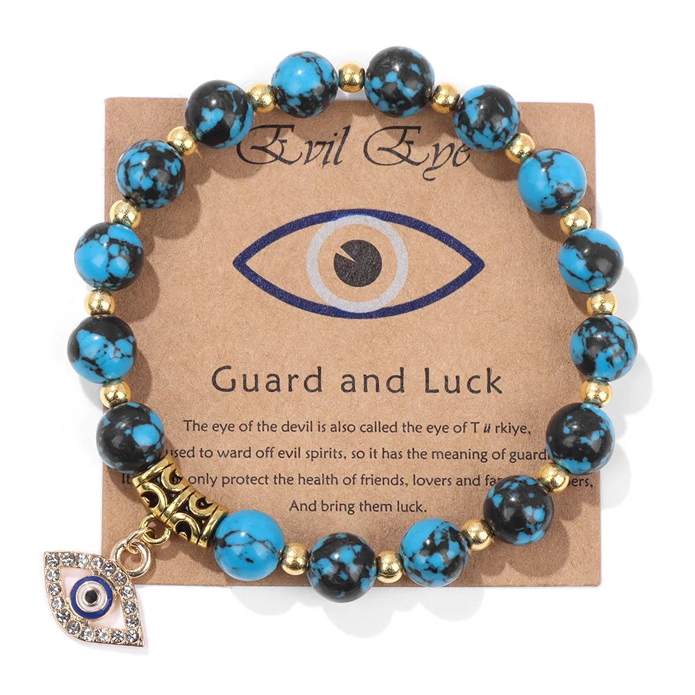 Bracelet en perles avec pendentif œil turc porte-bonheur