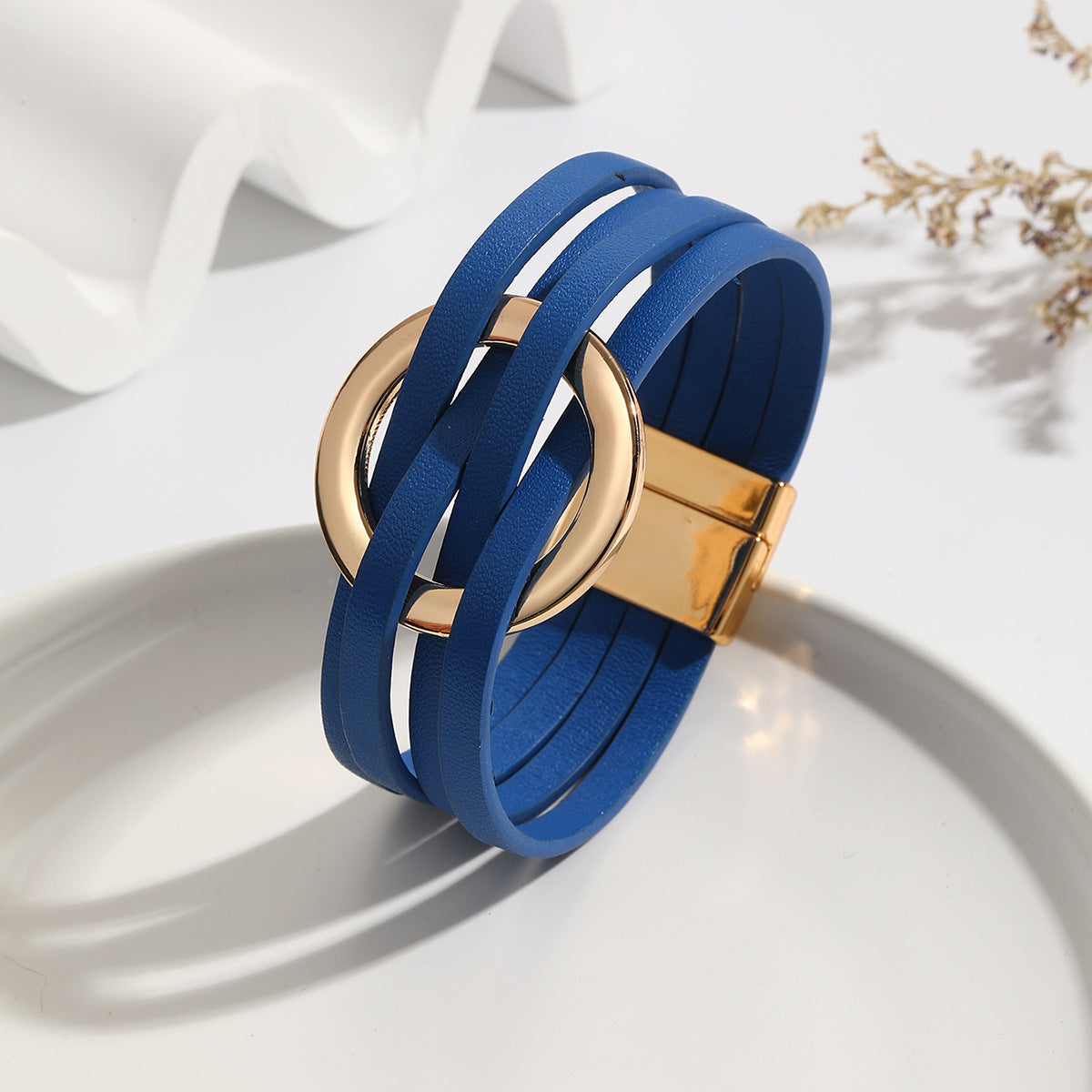 Bracelet en cuir à double cercle bohémien