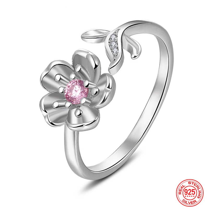 Bague à fleurs ajustable en argent 925