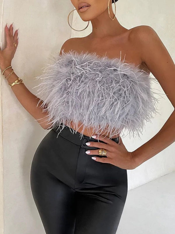 Top Bandeau Boho avec Détails en Plumes – Luna