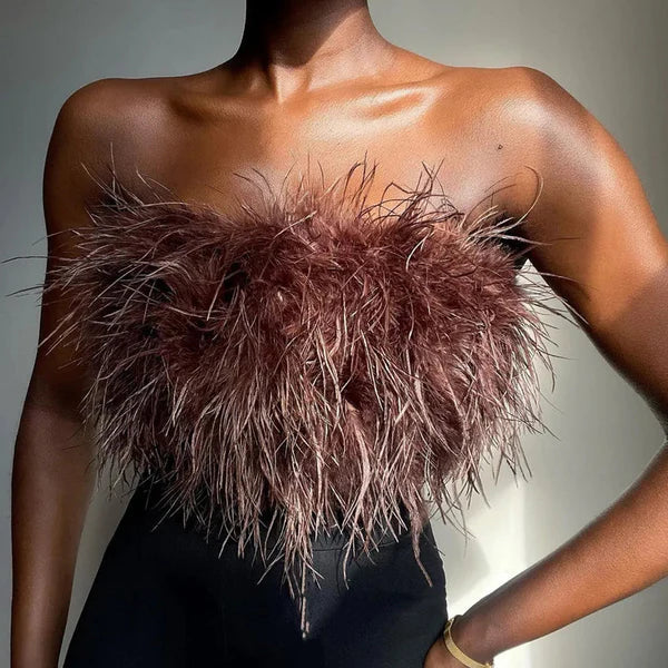 Top Bandeau Boho avec Détails en Plumes – Luna