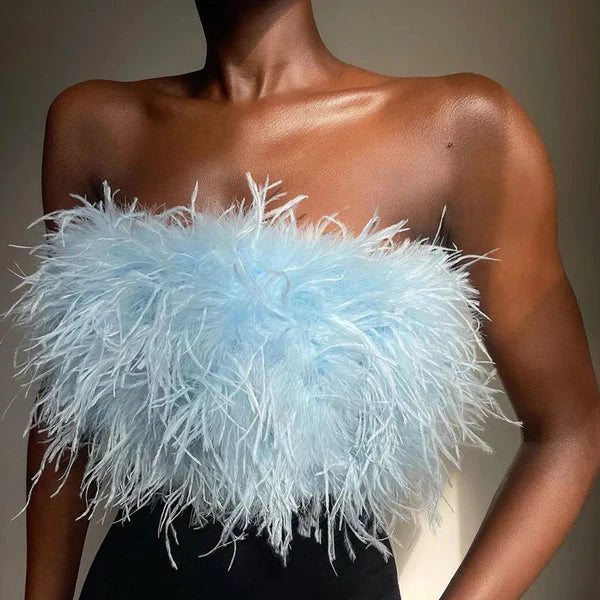 Top Bandeau Boho avec Détails en Plumes – Luna