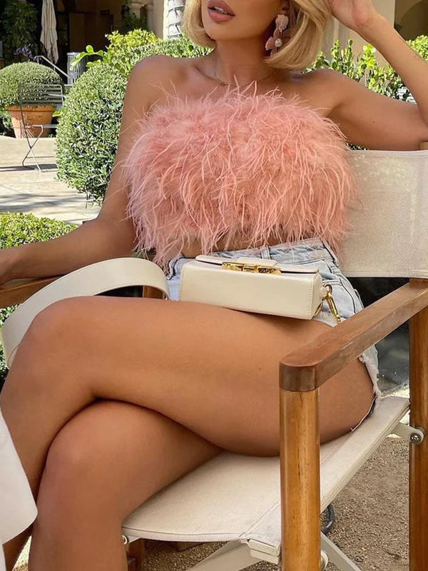 Top Bandeau Boho avec Détails en Plumes – Luna