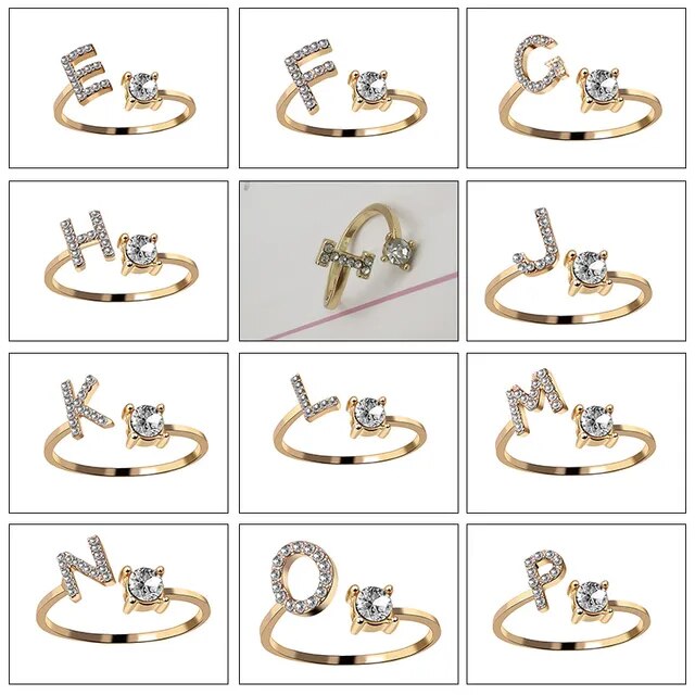 Bague en Argent avec Strass Alphabet