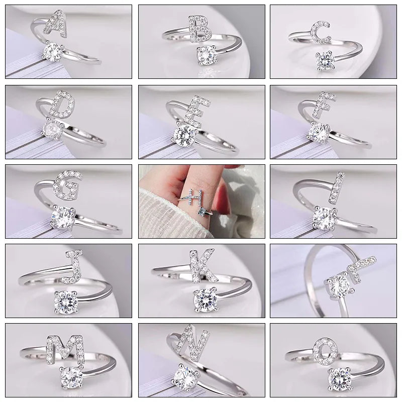 Bague en Argent avec Strass Alphabet
