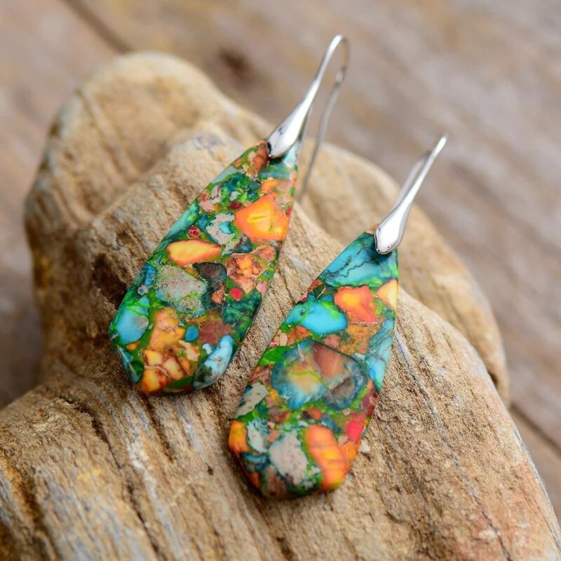 Boucles d'oreilles en jaspe impérial coloré