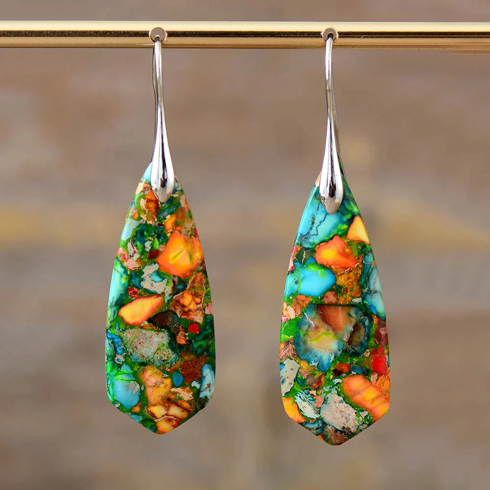 Boucles d'oreilles en jaspe impérial coloré