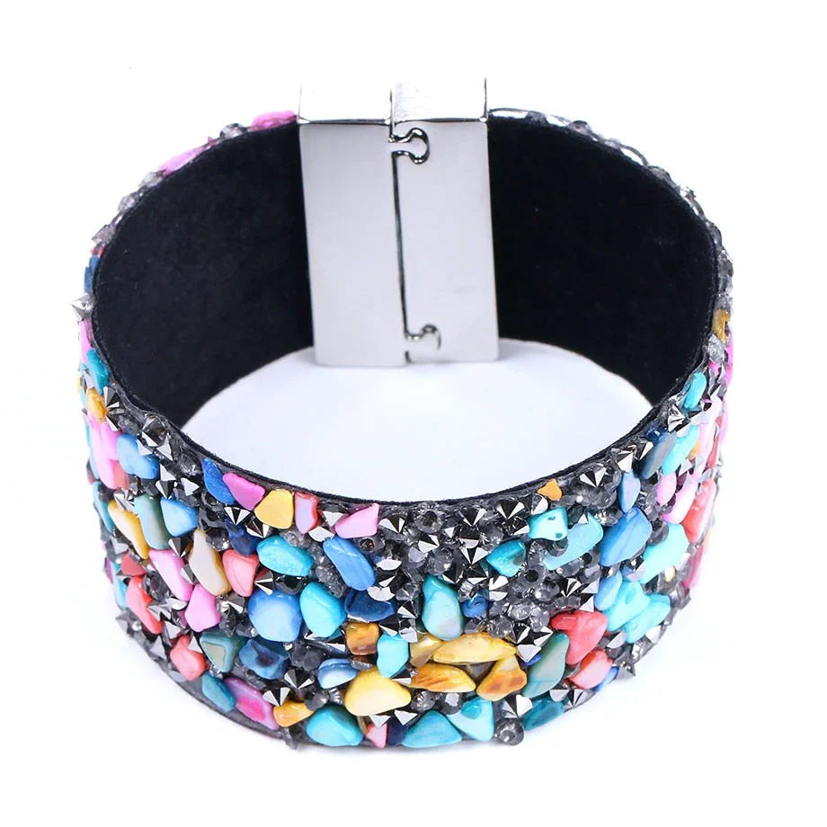 Bracelet en cuir avec cristaux en pierre naturelle