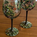 Verres à vin peints à la main Arbre des Quatre Saisons | Art Unique