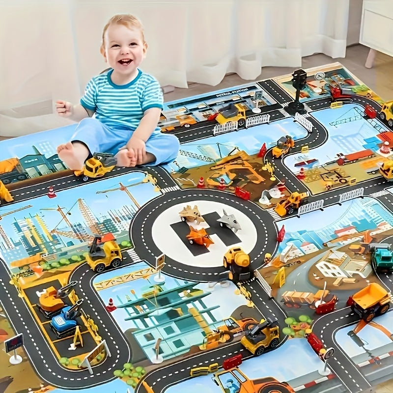 Tapis de Jeu Aventure de Construction – Découvrez le Monde du Trafic et de la Construction