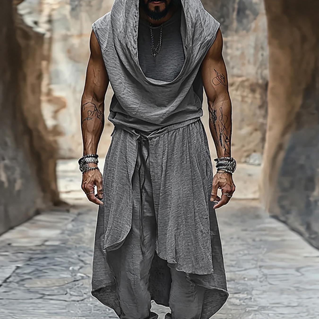 Ensemble Mi-Long pour Hommes – Gilet Sans Manches et Pantalon Baggy