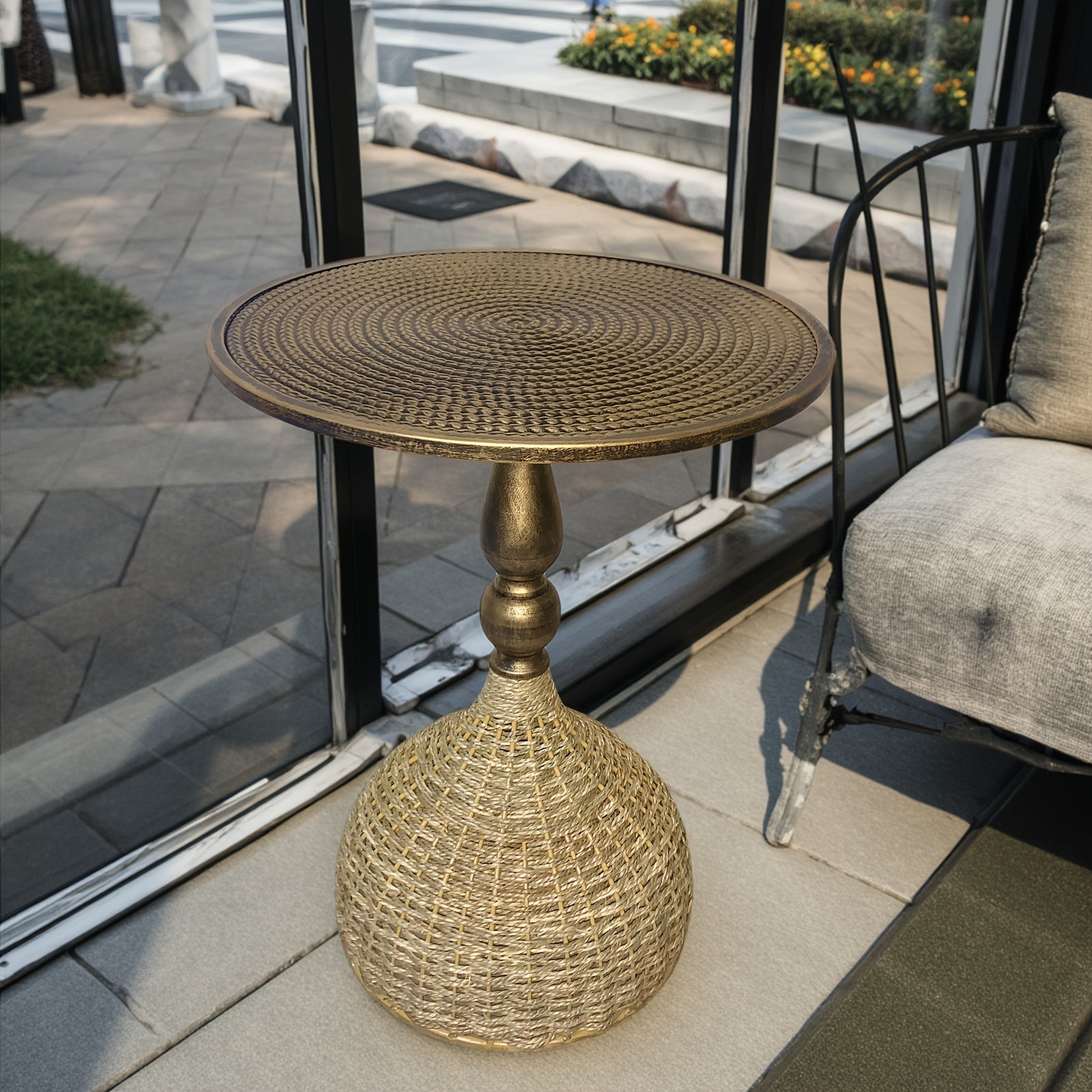 Table basse en herbe aquatique faite à la main – Look bronze antique
