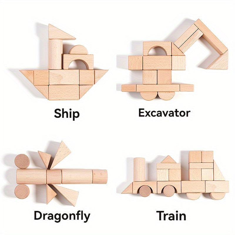 Ensemble de Blocs de Construction en Bois Naturel - Pour un Jeu Créatif et Éducatif