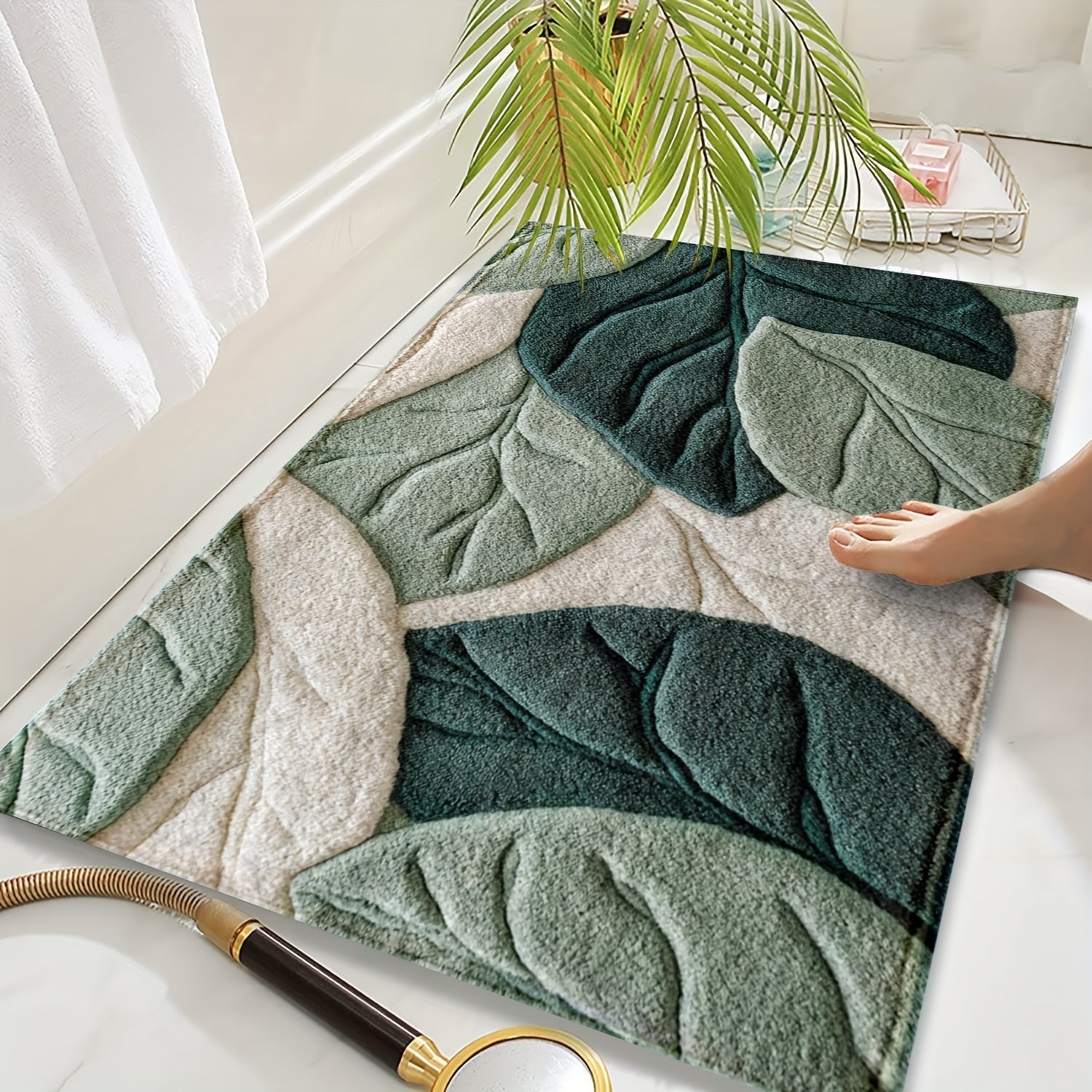 Tapis de Bain Feuilles – Absorbant, Douillet et Confortable pour la Salle de Bain