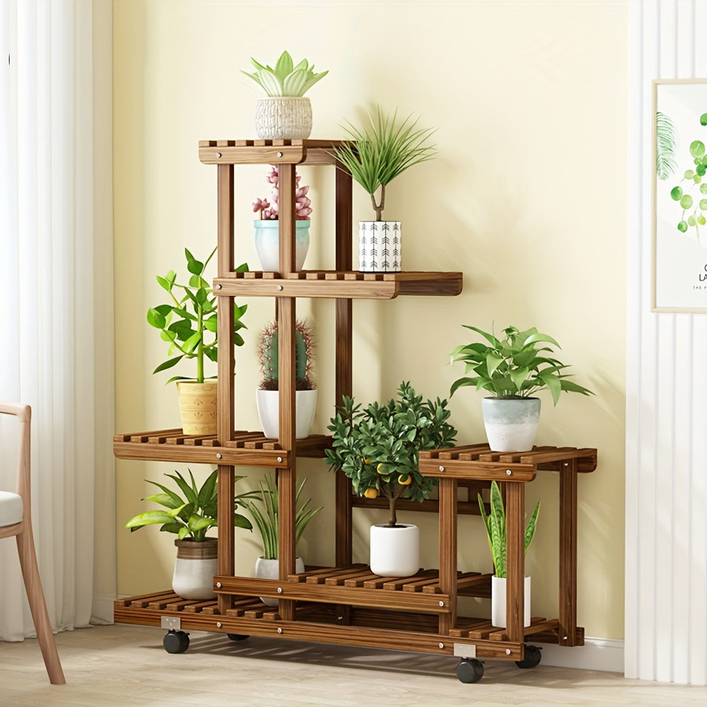 Support de Plantes en Bois Robuste à 6 Niveaux – Traitement Carbonisé