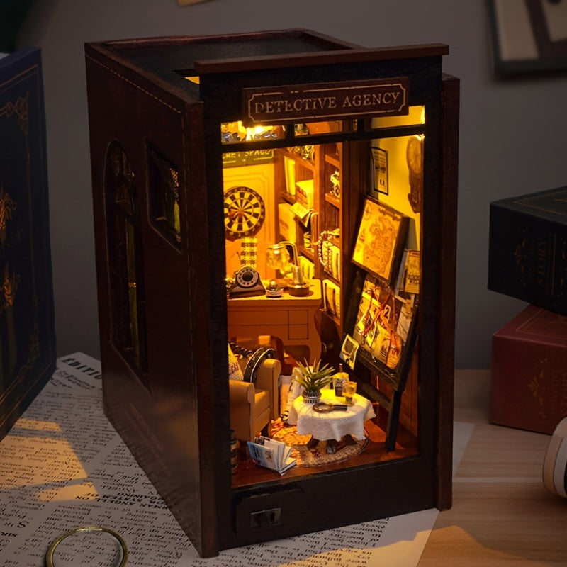 Bureau de Détective DIY Miniature – Ensemble de Puzzle 3D avec Éclairage pour Hobbyistes Créatifs