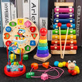 EduQuest 5-en-1 Set Montessori – Jouet d'apprentissage en bois naturel pour bébés à partir de 6 mois