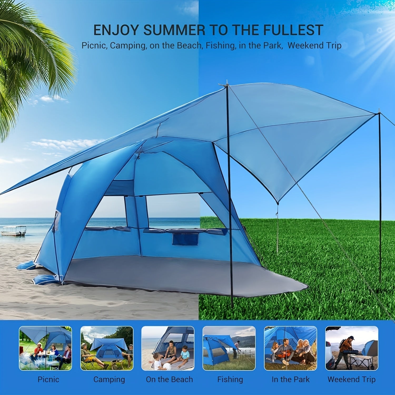 BreezeShield Tente de Plage – Légère et Spacieuse pour 4-6 Personnes