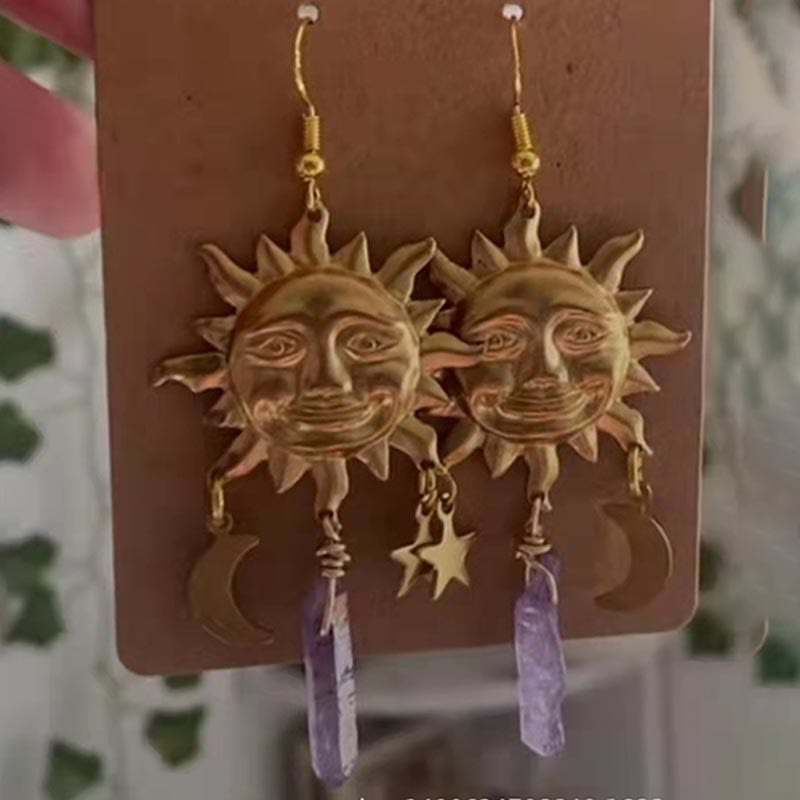 Boucles d'oreilles en cristal naturel lune-étoiles – Elara