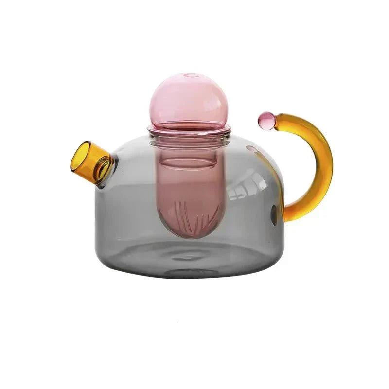 LuxeBrew Bouilloire Transparente et Ensemble de Tasses | Infusion élégante avec des couleurs contrastées pour un look raffiné