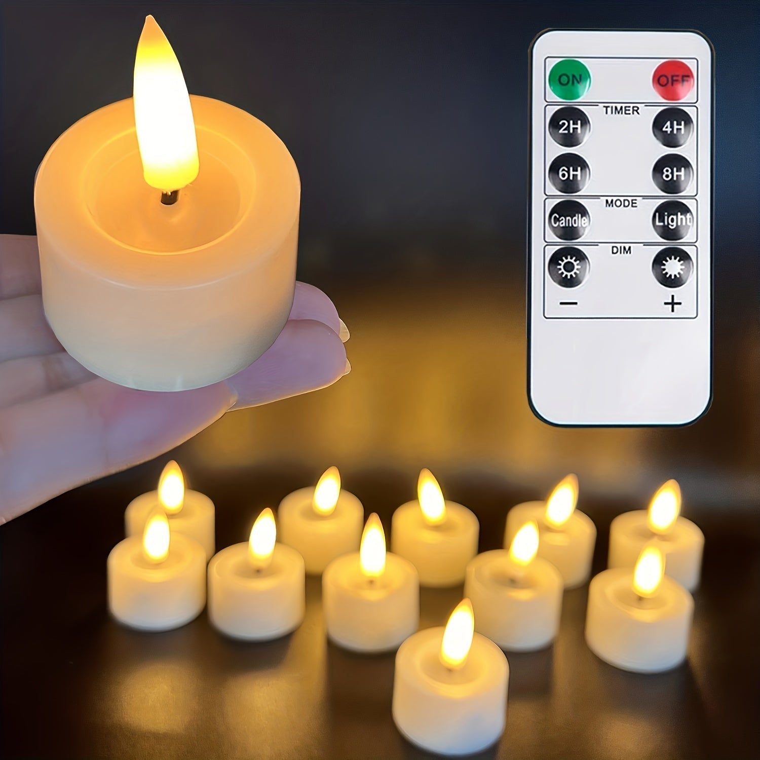 Bougies chauffe-plat sans flamme magiques - Ensemble avec télécommande et minuterie dimmable