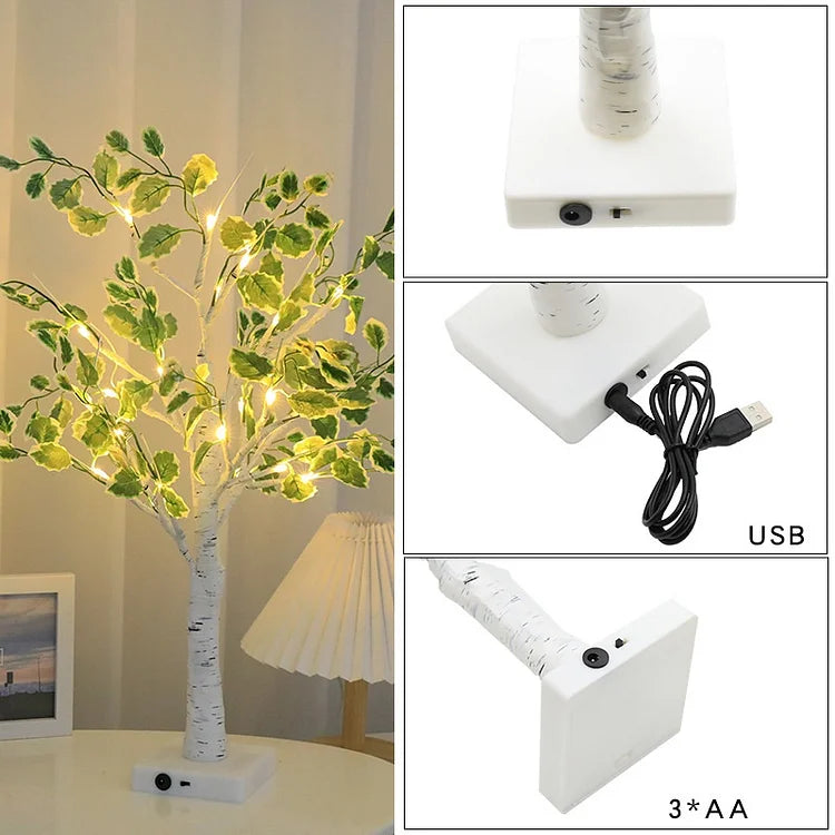 Arbre LED de Noël aux Feuilles Vertes – Lumière Festive Blanche Chaude Alimentée par Piles