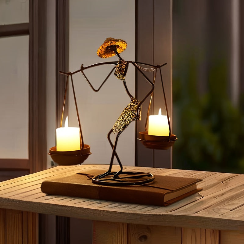 Bougeoir Créatif en Forme d'Équilibre – Décoration de Table Artistique en Fonte pour une Ambiance Chaleureuse