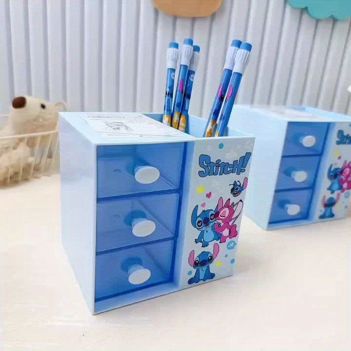 Boîte de Rangement Disney Stitch 3 Compartiments – Organisateur Multifonction pour Bureau, Bijoux et Jouets