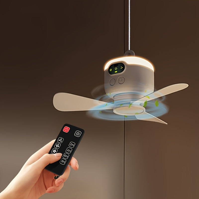 Ventilateur Suspendu USB Rechargeable – Portable avec Lumière LED