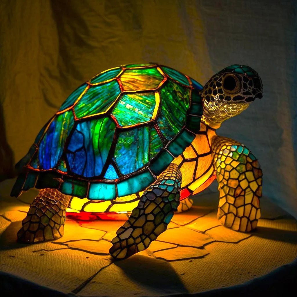VitraGlow Décoration en verre fabriquée à la main  | Elégante lampe de table en résine et verre aux motifs artistiques éclatants