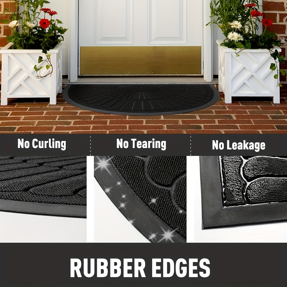 Tapis de Porte en Caoutchouc Durable - Design Demi-Rond pour Intérieur et Extérieur