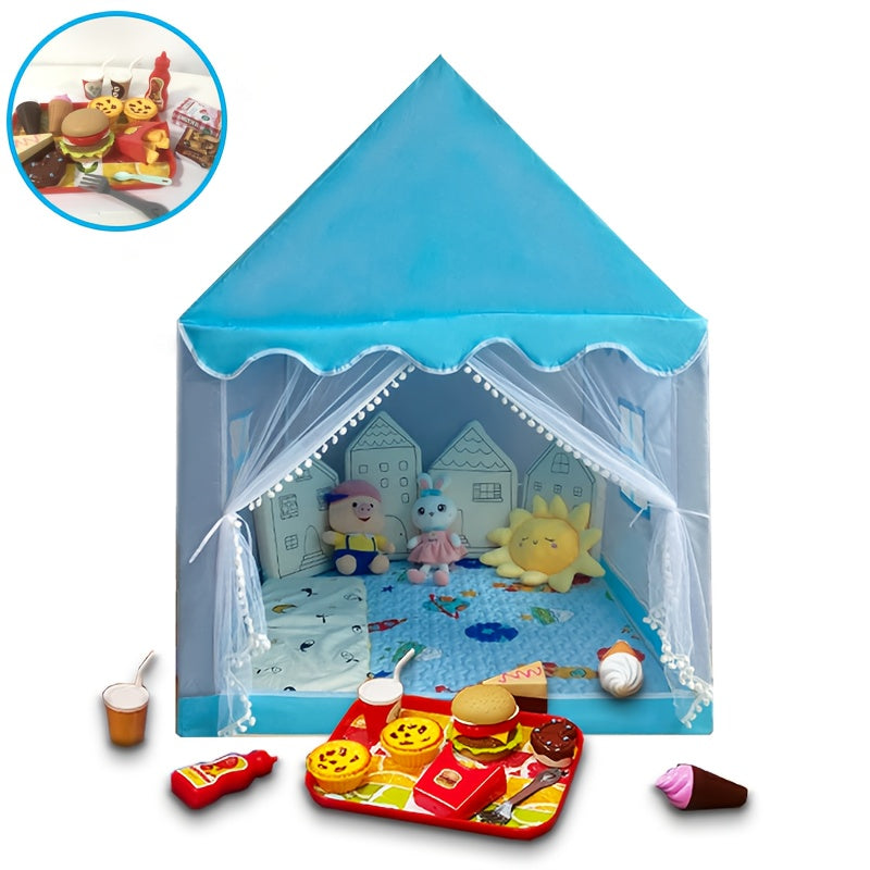 Tente de Jeu pour Enfants – Maison de Princesse Bleue Joyeuse avec Ensemble de Jeu de Burger pour des Heures de Plaisir