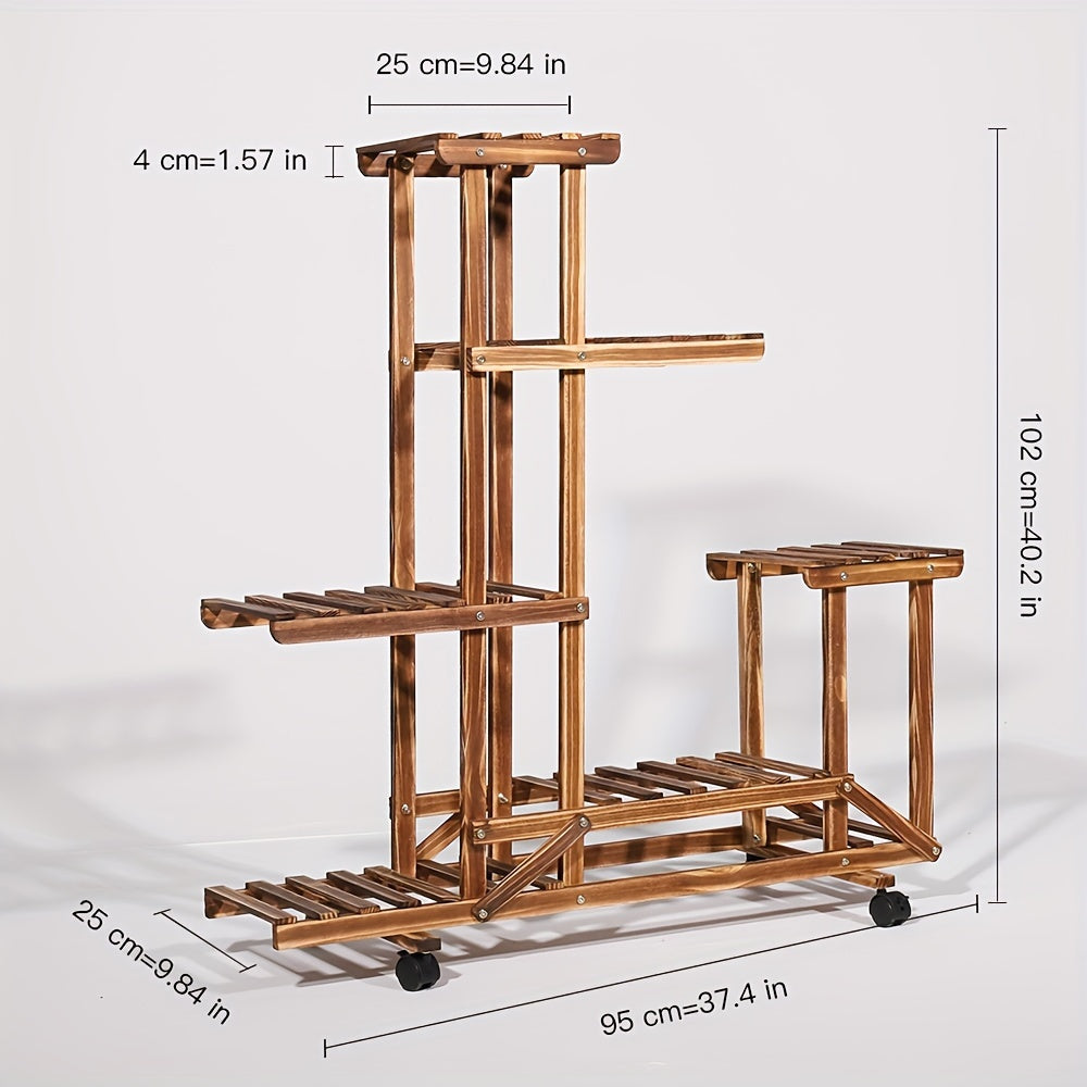 Support de Plantes en Bois Robuste à 6 Niveaux – Traitement Carbonisé