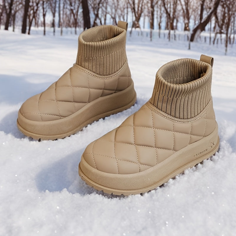 Bottes de Neige d'Hiver Montantes pour Femmes – Design Matelassé avec Isolation et Semelle en Caoutchouc Antidérapante