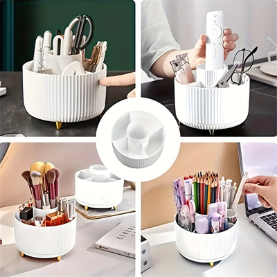 GlamourNest Organisateur de Maquillage Rotatif 360° | Rangement cosmétique élégant avec 5 compartiments pour pinceaux, rouges à lèvres et essentiels de soins de la peau