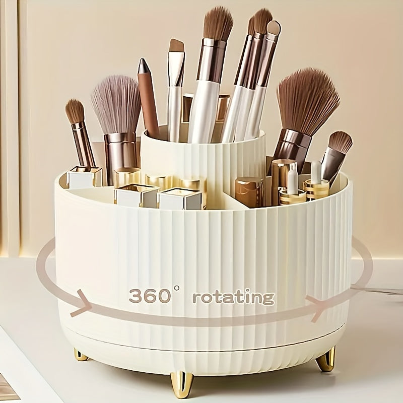 GlamourNest Organisateur de Maquillage Rotatif 360° | Rangement cosmétique élégant avec 5 compartiments pour pinceaux, rouges à lèvres et essentiels de soins de la peau