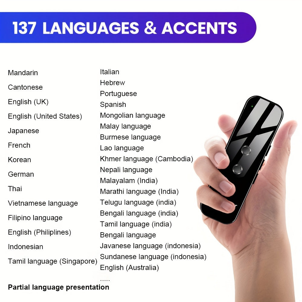 Traducteur de Langue Portable à Double Sens – Rechargeable par USB et Wi-Fi Intégré