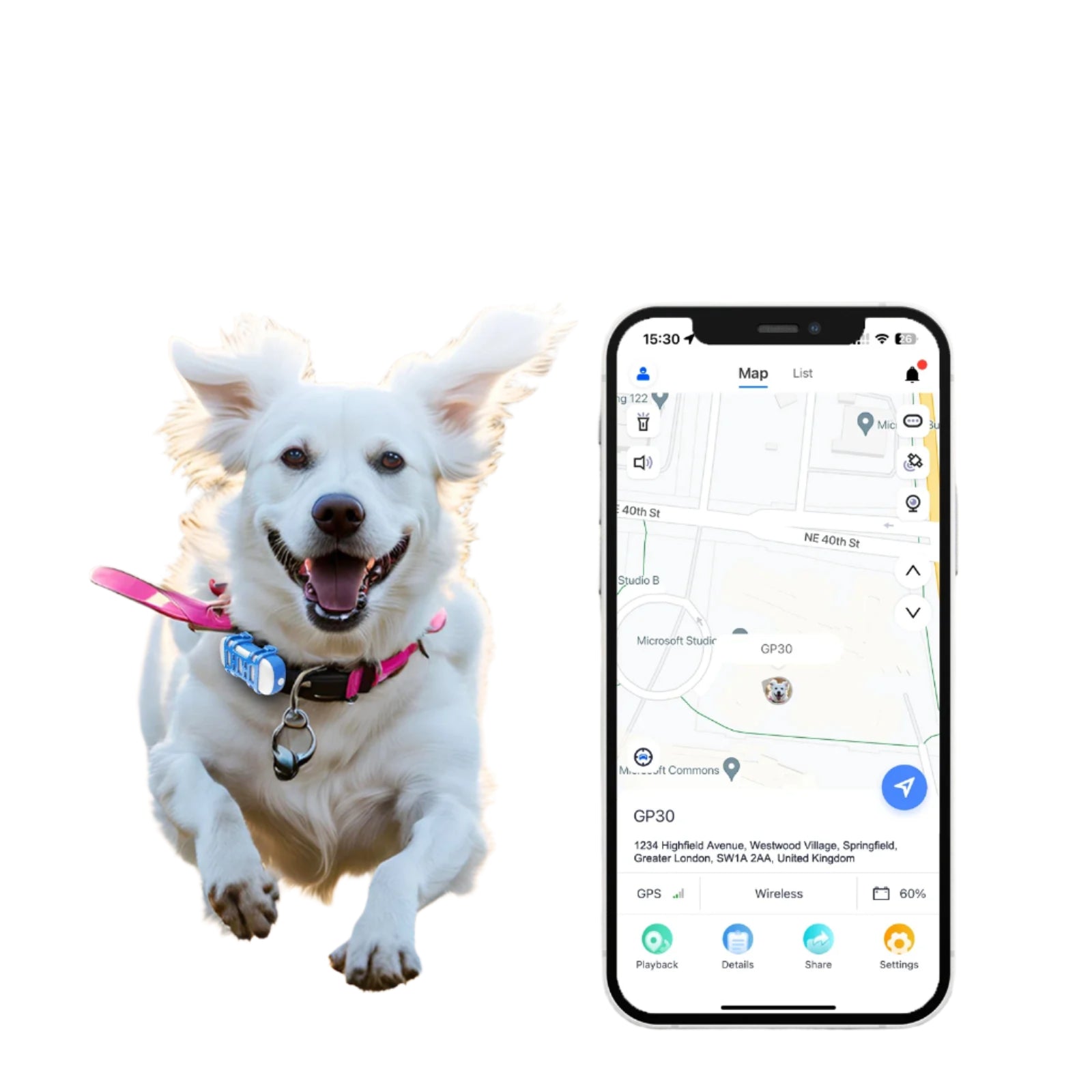 Traceur Intelligent pour Animaux de Compagnie – Localisateur GPS Étanche avec Lumière et Son pour Chiens et Chats