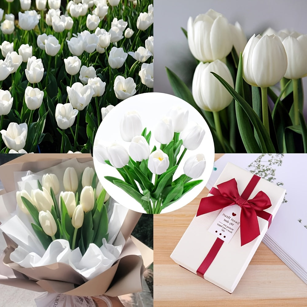 Ensemble de 10 Tulipes Blanches Artificielles – Parfait pour les Mariages, la Photographie et la Décoration Intérieure