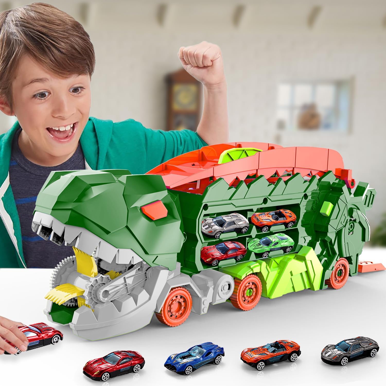 Transporteur Dino Ville - Piste de Course & Camion Transformable