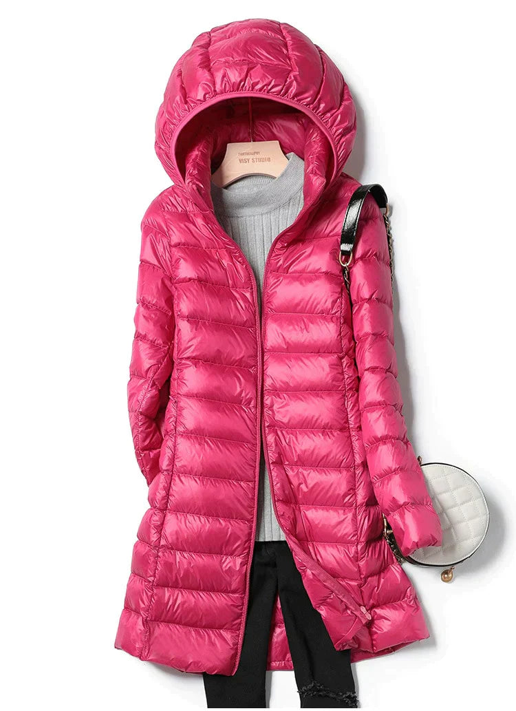 Veste polaire légère pour femmes | Veste en duvet ultra-légère et fine avec capuche amovible