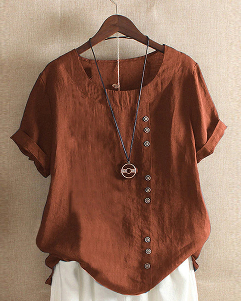 T-shirt Uni à Manches Courtes et Col Rond – Samantha